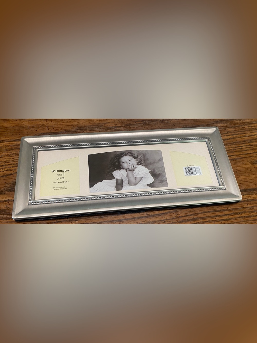**Wellington 4x12 Solid Wood Picture Frame - Brushed Nickel & Beaded Detail**